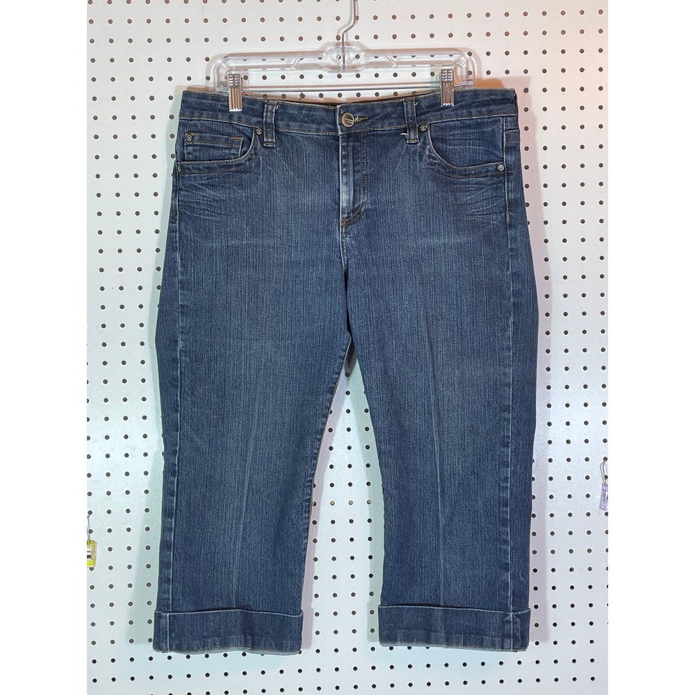 Common Genes Womens Blue Denim Capri Jeans Cuffed Dark Wash Size 12 RF259YT